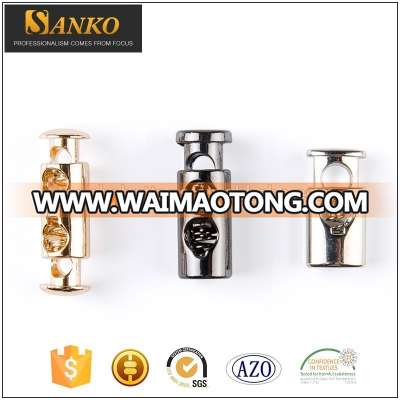 Wholesale zinc alloy gold, silver colors spring metal cord stopper for coat