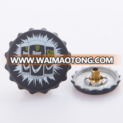 Fancy design custom painting round beer cap shape snap buttons for jacket