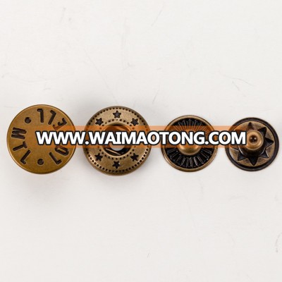 Eco friendly design custom logo brass press metal snap buttons for clothing