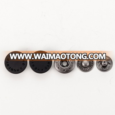 Custom 6mm matte black rubber metal snap buttons for men garments